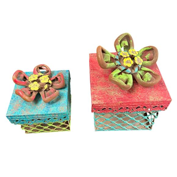 Hobby Lobby- Shabby Chic- Colorful Nesting Box Set with Lids- Rustic Flower Lid - Picture 5 of 6
